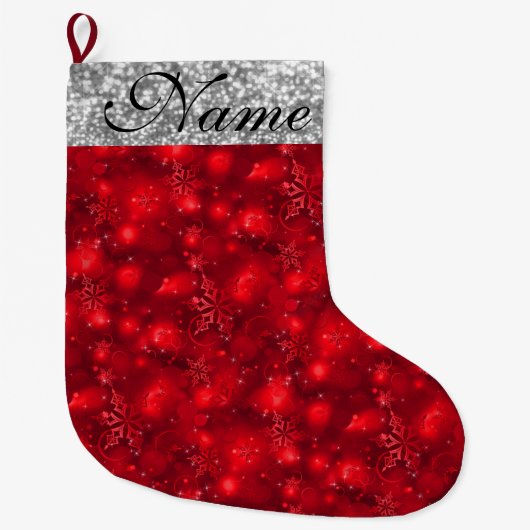 Sparkly Snowflakes, Red & Silver Glitter - Grote Kerstsok (Voorkant)