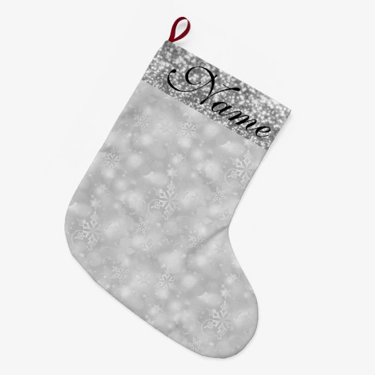 Sparkly Snowflakes, Silver & Silver Glitter - Grote Kerstsok (Voorkant (Hangend))