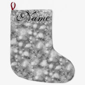 Sparkly Snowflakes, Silver & Silver Glitter - Grote Kerstsok (Voorkant)