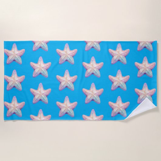 Sparkly Starfish Caribbean Blue Beach Towel Strandlaken (Voorkant)