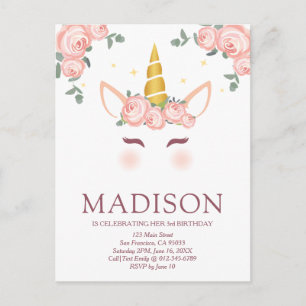 Sparkly Stars and Flowers Unicorn Birthday Briefkaart