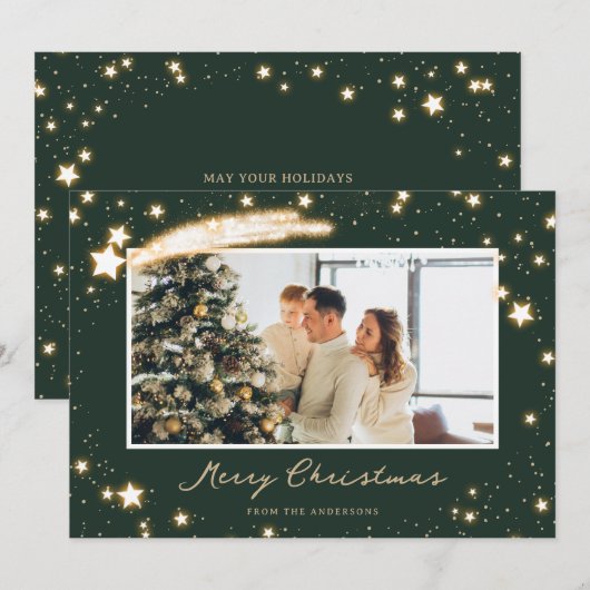 Sparkly Stars Green-fotokerstkaarten Feestdagenkaart (Voorkant / Achterkant)