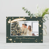 Sparkly Stars Green-fotokerstkaarten Feestdagenkaart (Staand voorkant)