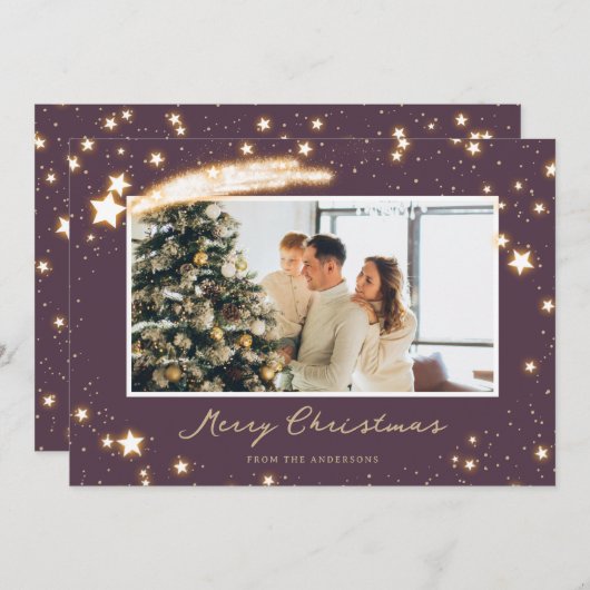 Sparkly Stars Paarse kerstkaarten Feestdagenkaart (Voorkant / Achterkant)