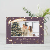 Sparkly Stars Paarse kerstkaarten Feestdagenkaart (Staand voorkant)