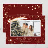 Sparkly Stars Red-kerstkaarten Feestdagenkaart (Voorkant / Achterkant)