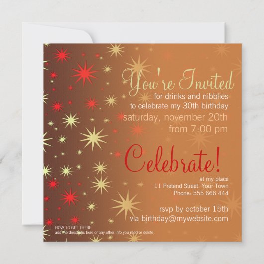 Sparkly Stars verjaardagsuitnodiging Kaart (Achterkant)