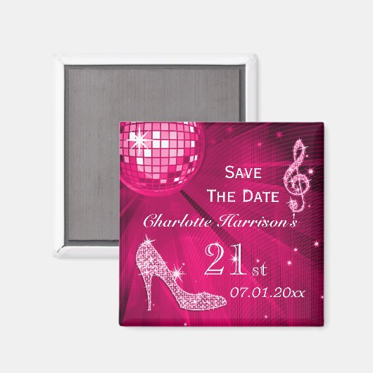 Sparkly Stiletto Heel 21e Verjaardag Save The Date Magneet (Voorkant / Achterkant)