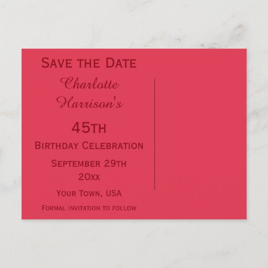 Sparkly Stiletto Heel 45th Verjaardag Save The Dat Aankondigingskaart (Achterkant)