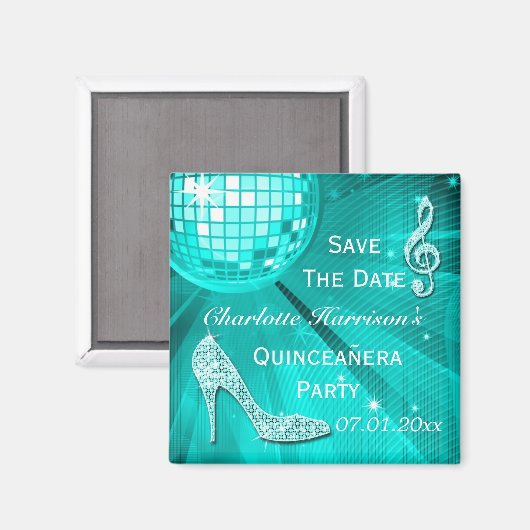 Sparkly Stiletto Heel Quinceañera Save The Date Magneet (Voorkant / Achterkant)
