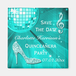 Sparkly Stiletto Heel Quinceañera Save The Date Magneet