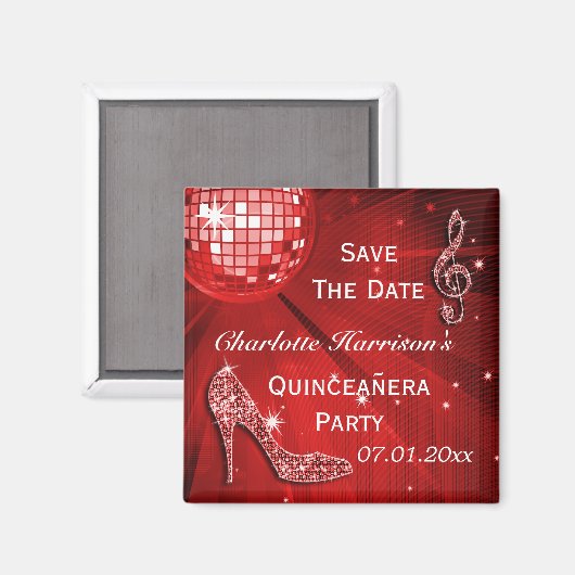 Sparkly Stiletto Heel Quinceañera Save The Date Magneet (Voorkant / Achterkant)