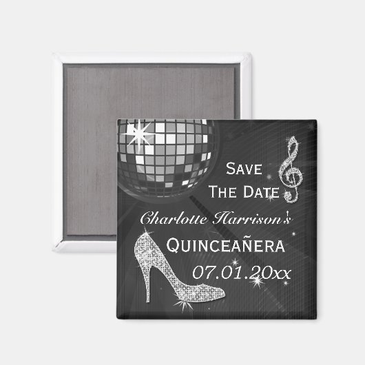 Sparkly Stiletto Heel Quinceañera Save The Date Magneet (Voorkant / Achterkant)