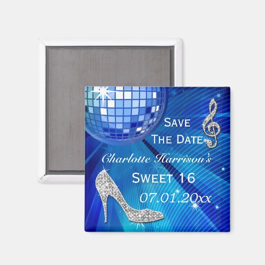 Sparkly Stiletto Heel Sweet 16 Save The Date Magneet (Voorkant / Achterkant)