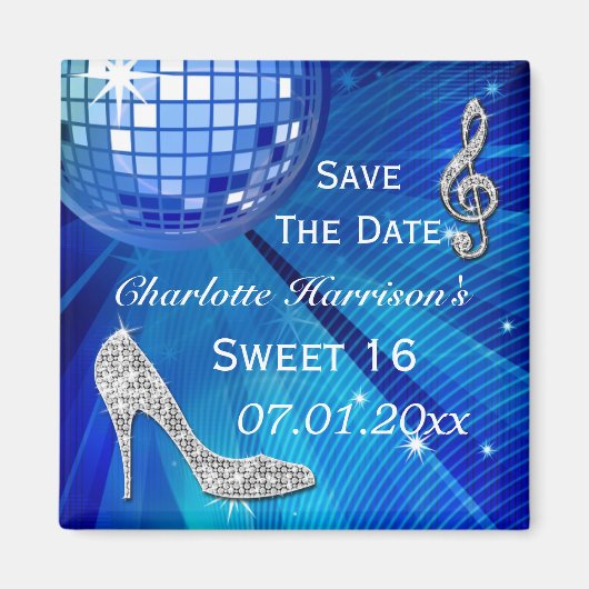 Sparkly Stiletto Heel Sweet 16 Save The Date Magneet (Voorkant)