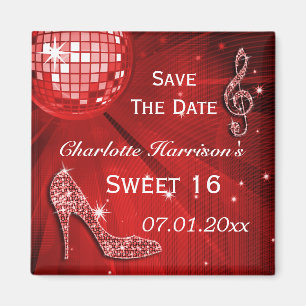 Sparkly Stiletto Heel Sweet 16 Save The Date Magneet