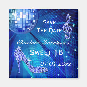 Sparkly Stiletto Heel Sweet 16 Save The Date Magneet