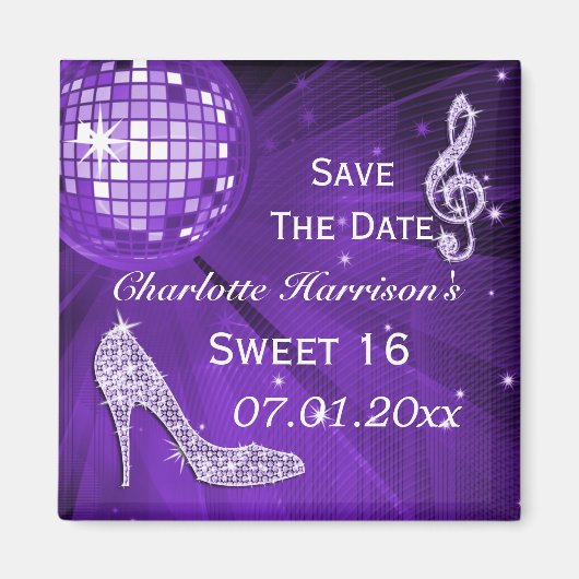 Sparkly Stiletto Heel Sweet 16 Save The Date Magneet (Voorkant)