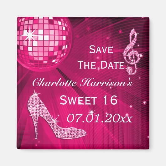 Sparkly Stiletto Heel Sweet 16 Save The Date Magneet (Voorkant)