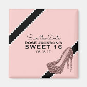 Sparkly Stiletto Heel Sweet 16 Save the Date Pink Magneet (Voorkant)