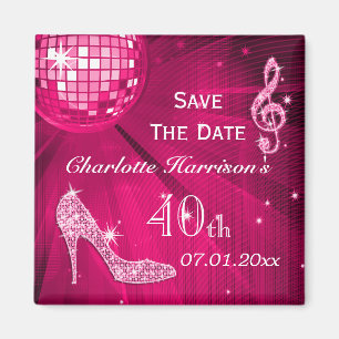 Sparkly Stiletto Hiel 40th Birthday Save the Date Magneet