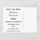 Sparkly Stiletto Hiel 50th Birthday Save the Date Aankondigingskaart (Achterkant)