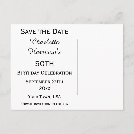 Sparkly Stiletto Hiel 50th Birthday Save the Date Aankondigingskaart (Achterkant)