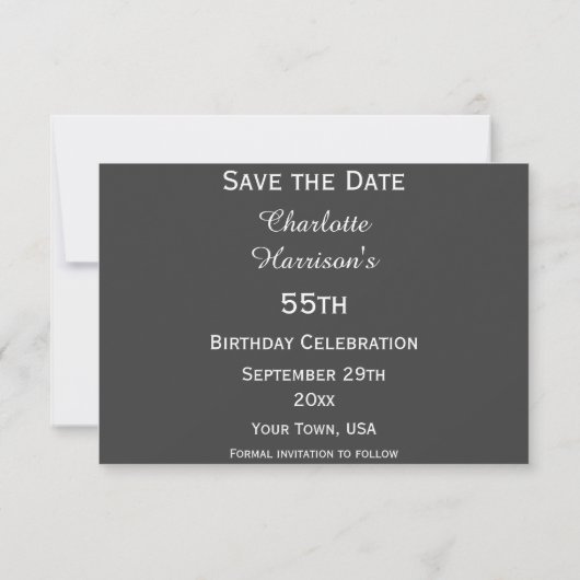 Sparkly Stiletto Hiel 55th Birthday Save the Date (Achterkant)