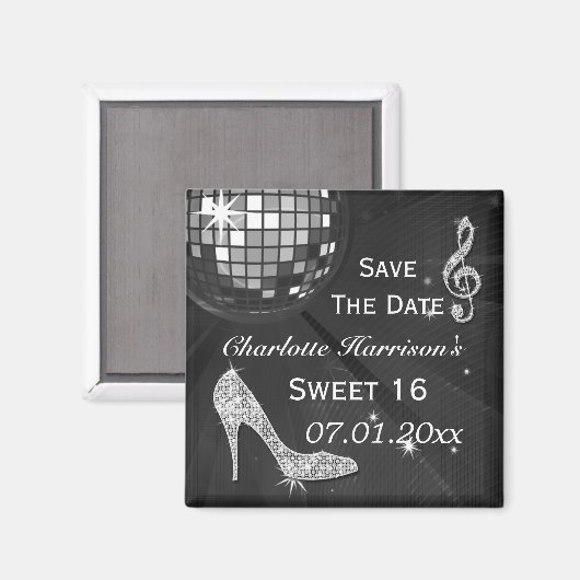 Sparkly Stiletto Hiel Sweet 16 Save the Date Magneet (Voorkant / Achterkant)
