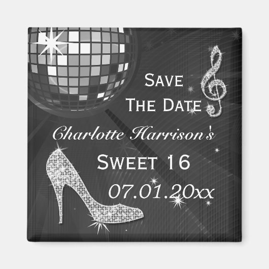 Sparkly Stiletto Hiel Sweet 16 Save the Date Magneet (Voorkant)