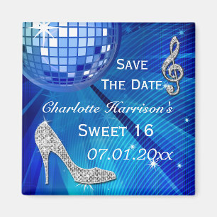 Sparkly Stiletto Hiel Sweet 16 Save the Date Magneet