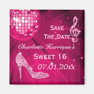 Sparkly Stiletto Hiel Sweet 16 Save the Date Magneet