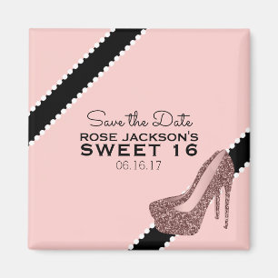 Sparkly Stiletto Hiel Sweet 16 Sparen de Datum Roz Magneet