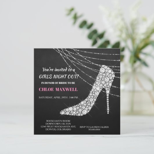 Sparkly Stilleto Bachelorette Party Uitnodiging (Staand voorkant)