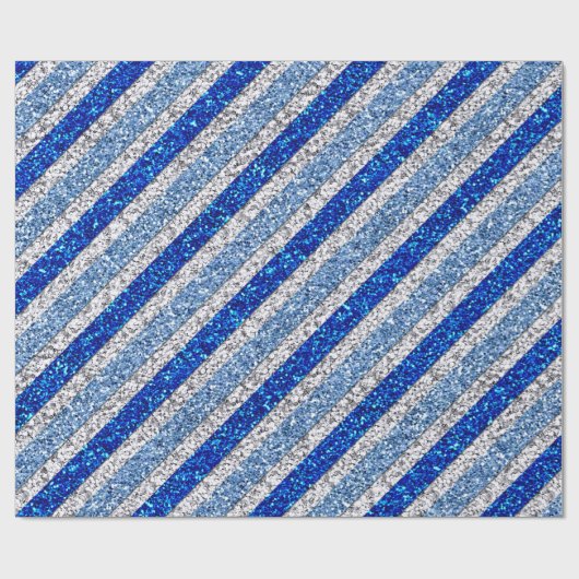 Sparkly Stripes - Blues & Silver Faux Glitter Cadeaupapier (Vlak)