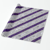 Sparkly Stripes - Deep Purpl & Silver Faux Gltr Cadeaupapier (Uitgerold)