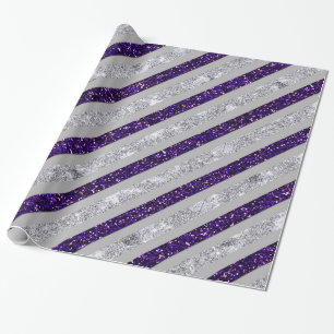 Sparkly Stripes - Deep Purpl & Silver Faux Gltr Cadeaupapier