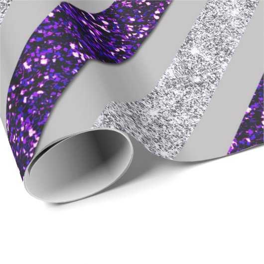 Sparkly Stripes - Deep Purpl & Silver Faux Gltr Cadeaupapier (Rol Hoek)