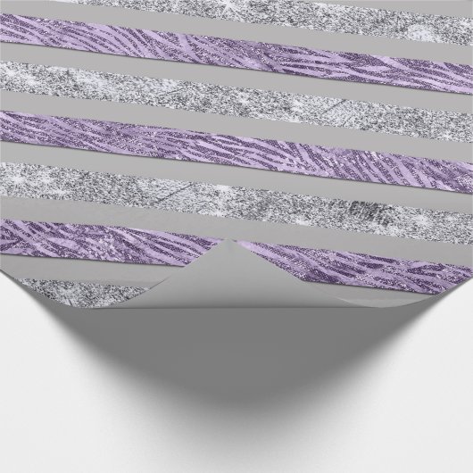 Sparkly Stripes - LT Paars & Silver (d) Cadeaupapier (Hoek)
