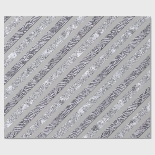 Sparkly Stripes - Zilver & Zilver (a) Cadeaupapier (Vlak)