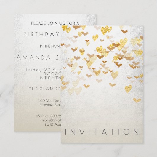 Sparkly Surprise Party Invitation Gold Silver Kaart (Voorkant / Achterkant)