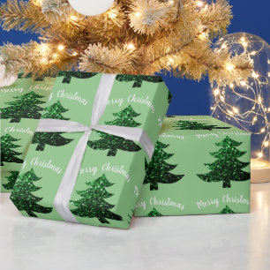 Sparkly tree Vrolijk kerstlicht groen Cadeaupapier