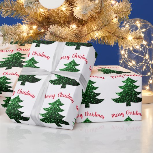 Sparkly tree Vrolijk kerstwit Cadeaupapier (Feestdagen)