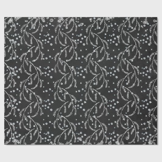 Sparkly Twilight Black Laurel Silver Diamonds Cadeaupapier (Vlak)