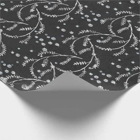 Sparkly Twilight Black Laurel Silver Diamonds Cadeaupapier (Hoek)