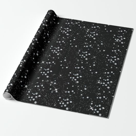 Sparkly Twilight Black Sky Silver Diamonds Cadeaupapier (Uitgerold)