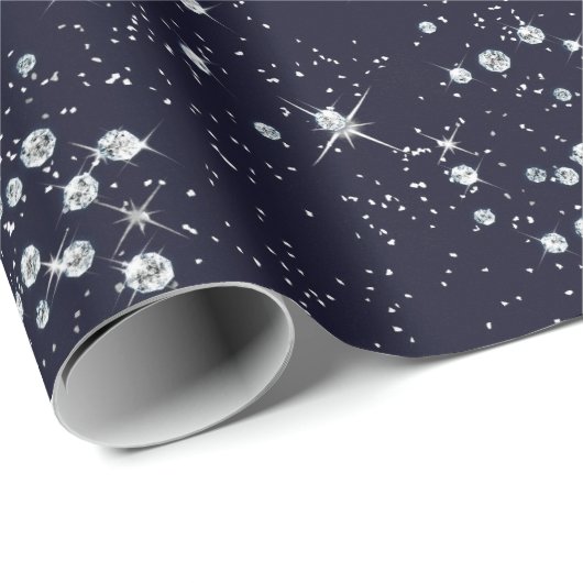 Sparkly Twilight Blue Marine Sky Silver Diamonds Cadeaupapier (Rol Hoek)