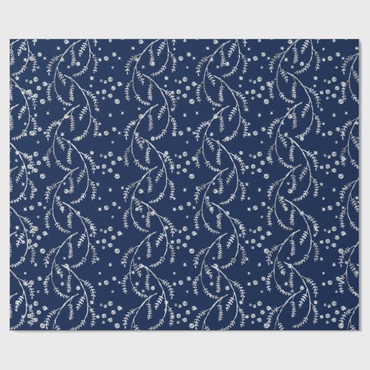 Sparkly Twilight Blue Navy Laurel Silver Diamonds Cadeaupapier (Vlak)