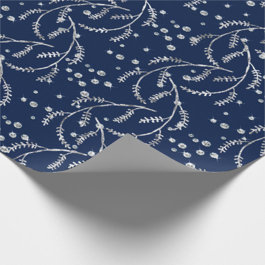 Sparkly Twilight Blue Navy Laurel Silver Diamonds Cadeaupapier (Hoek)