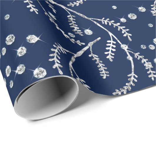 Sparkly Twilight Blue Navy Laurel Silver Diamonds Cadeaupapier (Rol Hoek)